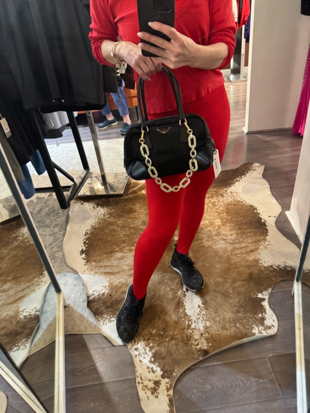 Prada Black Nylon Bowling Bag with Cream Chain